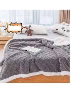 Buy Double Layer Thick Winter Blanket Throw Soft Warm Sherpa Wool Blankets for Beds Plaid Taff Cashmere Lamb Thermal Quilt Bedspread in UAE