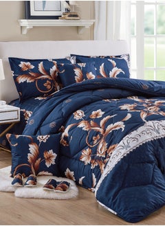 Buy Bed In A Bag Medium Filling King Size Comforter Set, 10 Pcs Floral Bedding Set Size 220 X 240 Cm with Comforter, Quilted Bed Skirt, Pillowcases, Cushion & Bedroom Slipper, Multicolor in Saudi Arabia