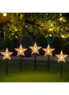 اشتري Solar Snowflake Pathway Lights,5-Piece Energy Saving Waterproof Solar Powered Stake Lights,2-Lighting Modes Garden Stake, Star في السعودية