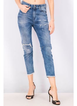 اشتري Women Regular Fit Rip And Repair Stretchable Jeans, Wash Blue في السعودية