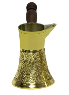 Buy Majestic Brass Turkish Coffee Pot – Capacity: 280 ml (Large Size), Embossed Design, Golden Color – Handcrafted with Wooden Handle, Perfect for Turkish Coffee, Arabic Coffee, Tea, Milk, and Hot Beverages in UAE