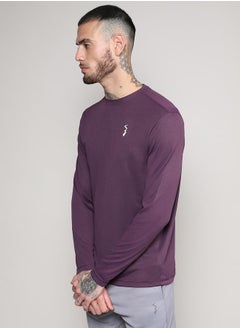 Buy Solid Logo Detail Activewear T-Shirt with Long Sleeve in Saudi Arabia