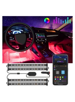 اشتري 4PCS Waterproof Car Interior LED Strip Lighting, 2-Line Design RGB Car Light Kit APP Control Under Dash LED Lighting with Charger Waterproof RGB Strip Car Decorative LED Strip for Car Interior في الامارات