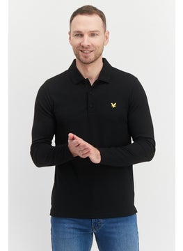 Buy Men Brand Logo Long Sleeves Polo Shirt, Black in UAE