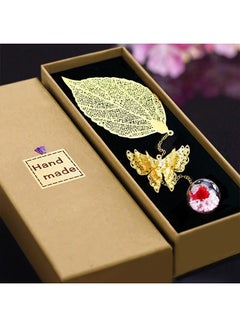 Buy GoldenGift Bookmarks for Women,Handmade 3D Butterfly and Dried Flower Bead Charms,Pendant Metal Leaf Book Markers Appreciation Mother's Day Gifts for Teachers Students Readers Friends Mom Girls-Golden in UAE