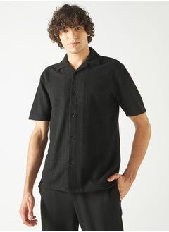 Buy Iconic Textured Shirt with Camp Collar and Short Sleeves in Saudi Arabia