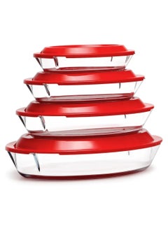 Buy Set of 4 Glass Baking Dishes with Lids, 0.8+1.4+2.2+3.5L Oval Oven Baking Dishes, Glass Storage Containers with Plastic Lids in Saudi Arabia