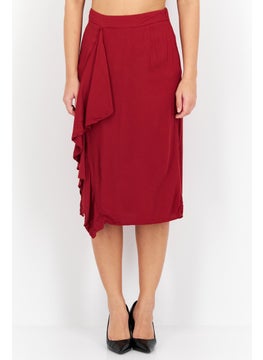 اشتري Women Solid Midi Skirt, Dark Red في الامارات