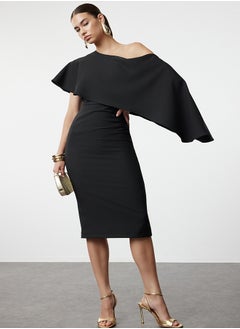 Buy Black Fitted Cape Detailed Woven Elegant Evening Dress TPRSS24EL00118 in Egypt