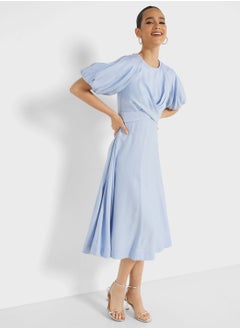 Buy Puff Sleeve Pleated Dress in Saudi Arabia