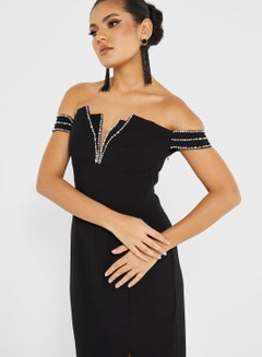 Buy Off Shoulder Side Slit Dress in Saudi Arabia