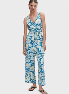 Buy Floral Print Surplice Neck Jumpsuit in Saudi Arabia