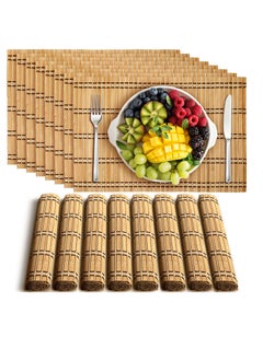 اشتري Natural Bamboo Placemats, 8 Pcs Placemats Anti Slip and Heat Resistant Table Mat, Rustic Style Mat for Dining Kitchen Protection, Washable, for Kitchen, Dinning Room, Table Protection في السعودية