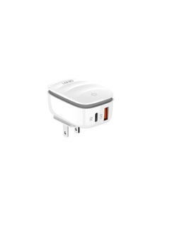 اشتري A2425C High Quality EU Plug Fast Charger Dual Port (Type-C & USB) 20W With Type-C To Type-C Charging Cable - White في مصر