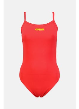 Buy Women Brand Logo Sleeveless One Piece Swimsuit, Fluorescent Red in Saudi Arabia