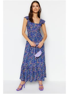 Buy Blue A-line Floral Print Square Neck Viscose Woven Dress TWOSS20EL3331 in Egypt