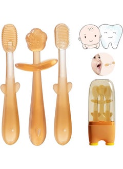 Buy Baby Toothbrush,Baby Oral Cleaner,Toddler Training Toothbrush,Toothbrush + Tongue Brush + Baby Teether Suitable For Children Aged 0-3. (Amber) in Saudi Arabia