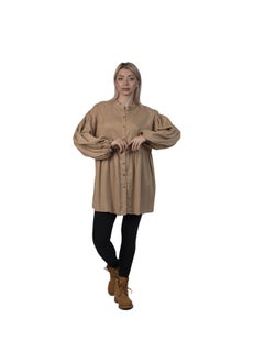 اشتري ESLA Long-sleeved Long Plain Shirt Dark Beige في مصر