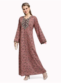 Buy FRONT EMBROIDERY AND PRINTED STYLISH ARABIC KAFTAN JALABIYA DRESS in Saudi Arabia