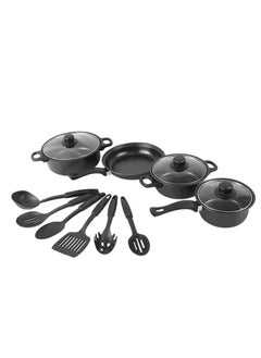 Buy 13 Piece Cookware Set - Aluminum Cookware with Non-Stick Surface and Tempered Glass Lids in Saudi Arabia