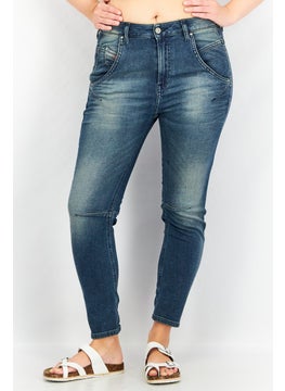 اشتري Women Stretch Fit Washed Denim Jeans, Blue Wash في السعودية