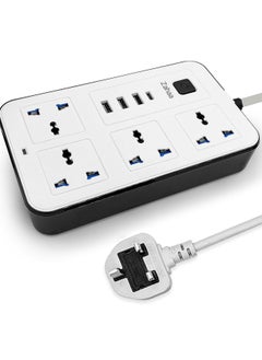 Buy Zahaa Universal Extension Cord with 4 Power Socket and 3 USB Slots, 4 Way Power Strip with USB type C PD Charging slot, Extension Lead 3 meter - White (4S-3U-1PD) in Saudi Arabia