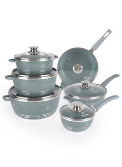 اشتري 12Pcs Pots and Pans Set, Nonstick Cookware Sets, Green Granite Induction Cookware Non Stick Cooking Set Includes Casserroles, Frying Pans & Saucepans with Lids (PFOS, PFOA Free) في الامارات