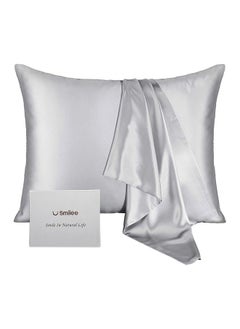 Buy Simple Solid Colour Silk Satin Pillow Case with Envelope Closure for Hair and Skin Grey 76 x 51cm in UAE