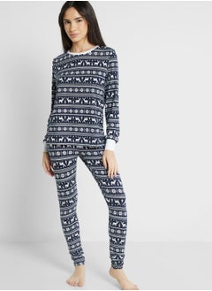 Buy Crew Neck Printed Shirt & Pyjama Set in UAE