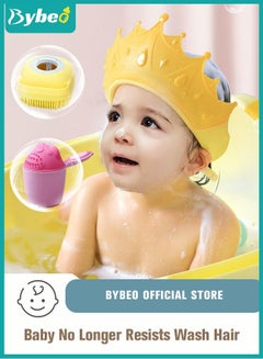 اشتري 3 in 1 Baby Silicone Adjustable Shower Cap + Infant Bath Washing Hair Shampoo Cup + Toddler Hairs Scalp Massager Shampooing Brush في الامارات