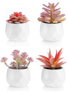 Buy 4-Piece Artificial Succulent Plant With Pot Pink/White in UAE