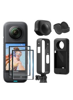 Buy Action Camera Accessories Kit compatible with Insta360 ONE X3/Protective Camera Housing Frame w/1/4" Thread Adapter/Silicone Protective Case/Lens Cap/Screen Protector in UAE