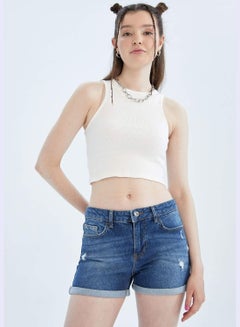 Buy Basic Distressed Mini Jean Short in UAE