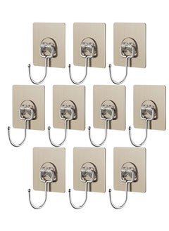 Buy 10-Piece Self Adhesive Large Heavy Duty Wall Hooks Gold in UAE