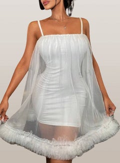 Buy Cotton lingerie dress for women, chiffon with fur ruffles at the edges in Egypt