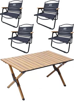 Buy Portable Folding Table with 4 Chairs Set Wooden table Outdoor and Indoor Picnic Camping set in UAE