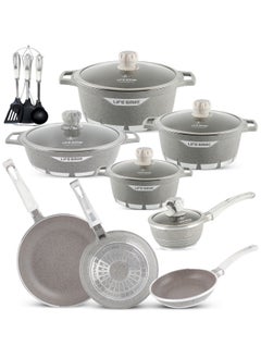 Buy Cookware Set 20 pieces - Pots and Pans set Granite Non Stick Coating 100% PFOA FREE, Die Cast Cooking Set include Casseroles & Frying Pans & Milk Pan & Kitchen Utensils in UAE