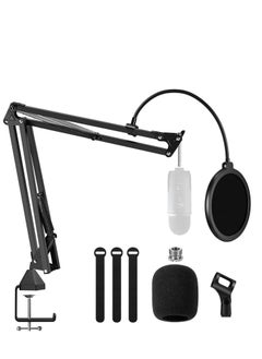 Buy Adjustable Suspension Boom Scissor Upgraded Heavy Duty Clamp Microphone Arm Stand With Pop Filter, 3/8 To 5/8 Adapter, Mic Clip, For Blue Yeti Nano Snowball Ice And Other(without Microphone) in Saudi Arabia