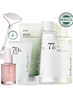 Buy Anua Pack (Pore Control Cleansing Oil - Niacinamide Serum - 77% Soothing Toner PH 5.5 - 70% Heartleaf Soothing Cream - Intense Calming Cream - & Massage Roller) Korean Facial Skin Trouble Care in UAE