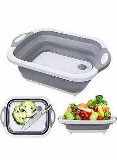 Buy Collapsible Cutting Board, 3 in 1 Foldable Chopping Board with Colander, Multifunctional Kitchen Vegetable Washing Basket Silicone Dish Tub for BBQ Prep/Picnic/Camping in Saudi Arabia