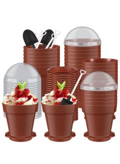 Buy Flowerpot Dessert Cup Plastic Cake Cups, Dessert Cups with Dome Lids, Flowerpot Shaped Mousse Cake Cups, DIY Dessert Crunch Cup, Portable Cereal Cup (50 Pcs) in Saudi Arabia