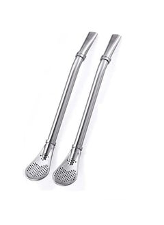 Buy 2Pcs Stainless Steel Drinking Spoon Straws Reusable Straws with Filter Silver Spoons Bombillas Yerba Mate Straw Silver in UAE