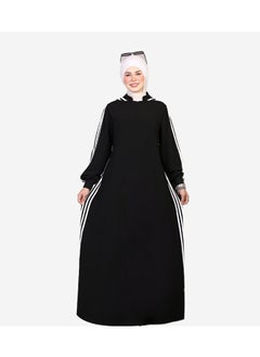 Buy Black crepe abaya with white side stripes in Egypt