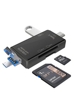 اشتري SD Card Reader, Dual Connector USB C USB 3.0 Memory Card Reader Adapter, 6-in-1 USB C/Micro/USB Memory Reader Camera Viewer, Supports SD/Micro SD/MMC/SDXC/SDHC/Micro SDHC (Black) في الامارات