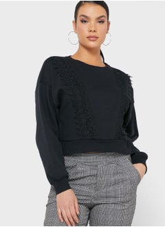 Buy Lace Detail Crew Neck Sweatshirt in Saudi Arabia