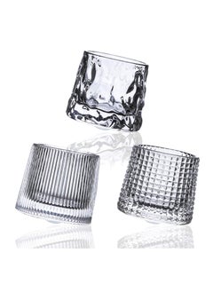 اشتري Rotatable Crystal Whiskey Glasses Premium 5Oz Scotch Glasses Tumbler Whiskey Glass 3 Piece Old Fashioned Glasses For Drinking Bourbon Scotch Cocktails Cognac Rum (Spherical Bottom) في الامارات