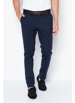 Buy Men Slim Fit Solid  Chino Pants, Navy in Saudi Arabia