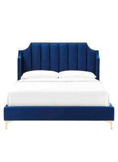 اشتري Daniella Channel Tufted Bed 180x200cm King size Bed in Navy Blue Color في الامارات