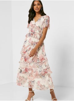 Buy Printed Ruffle Detail Dress in UAE