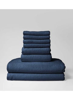 اشتري 8 Pieces Set by La'Marvel, Navy Blue 600 GSM 100% Cotton Hotel Towels في السعودية